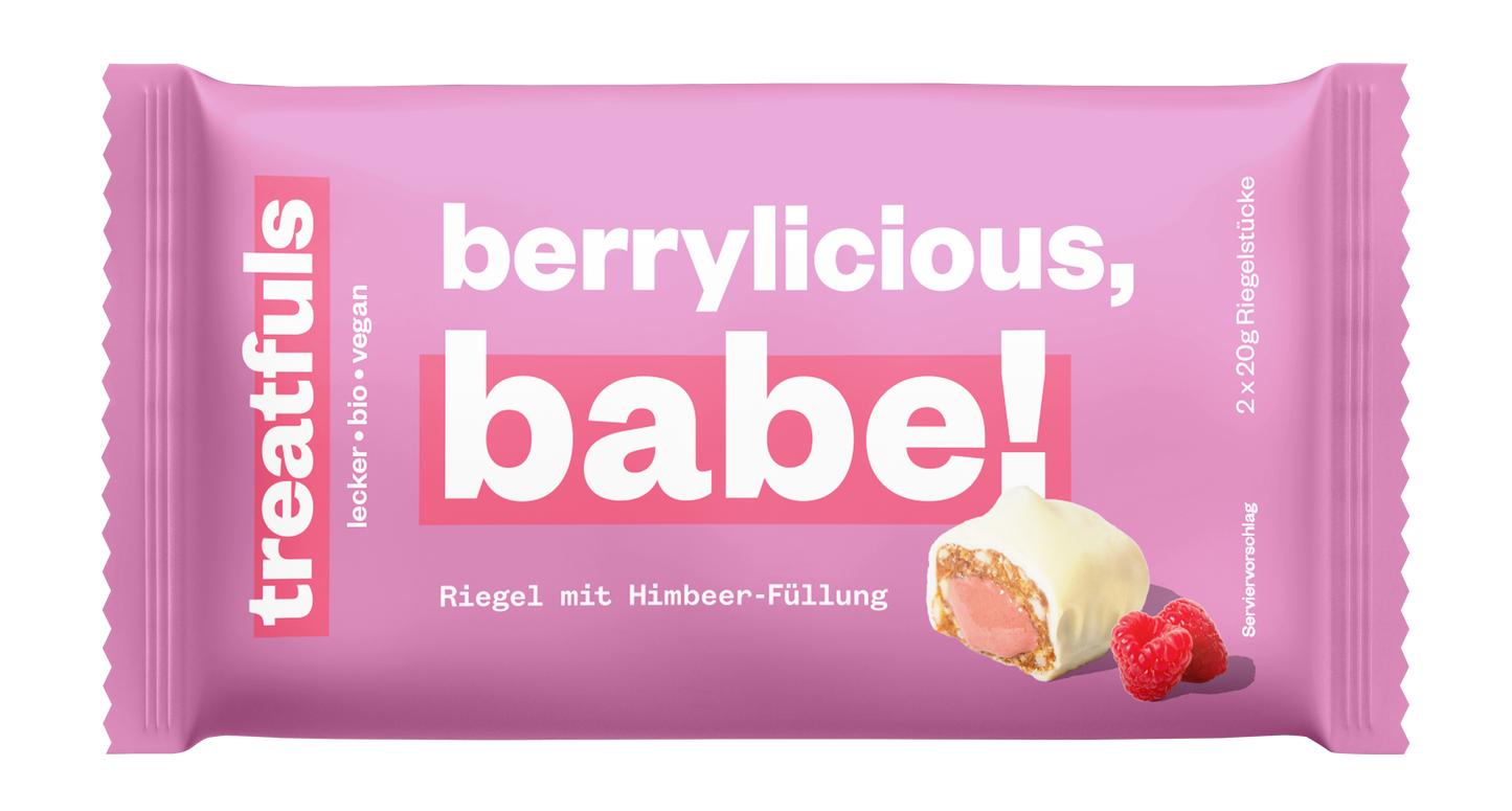 White chocolate raspberry bar with filling organic + vegan