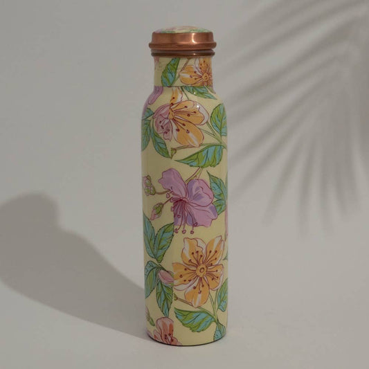 Pure Copper Water Bottle Floral Print Green / Pink / White - Só Verde