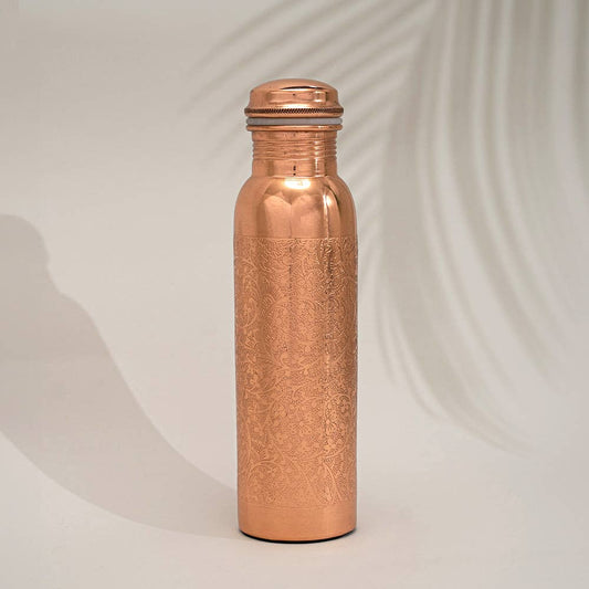 Pure Copper Water Bottle Flower Pattern - Só Verde