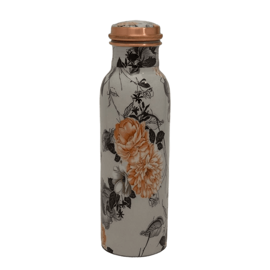 Pure Copper Water Bottle Flower Print White ± (heavy - Só Verde