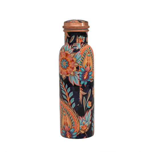 Pure Copper Water Bottle With Floral Print ± - Só Verde