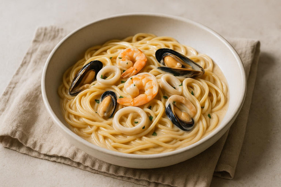 Pasta with Seafood Mix in Cream Sauce