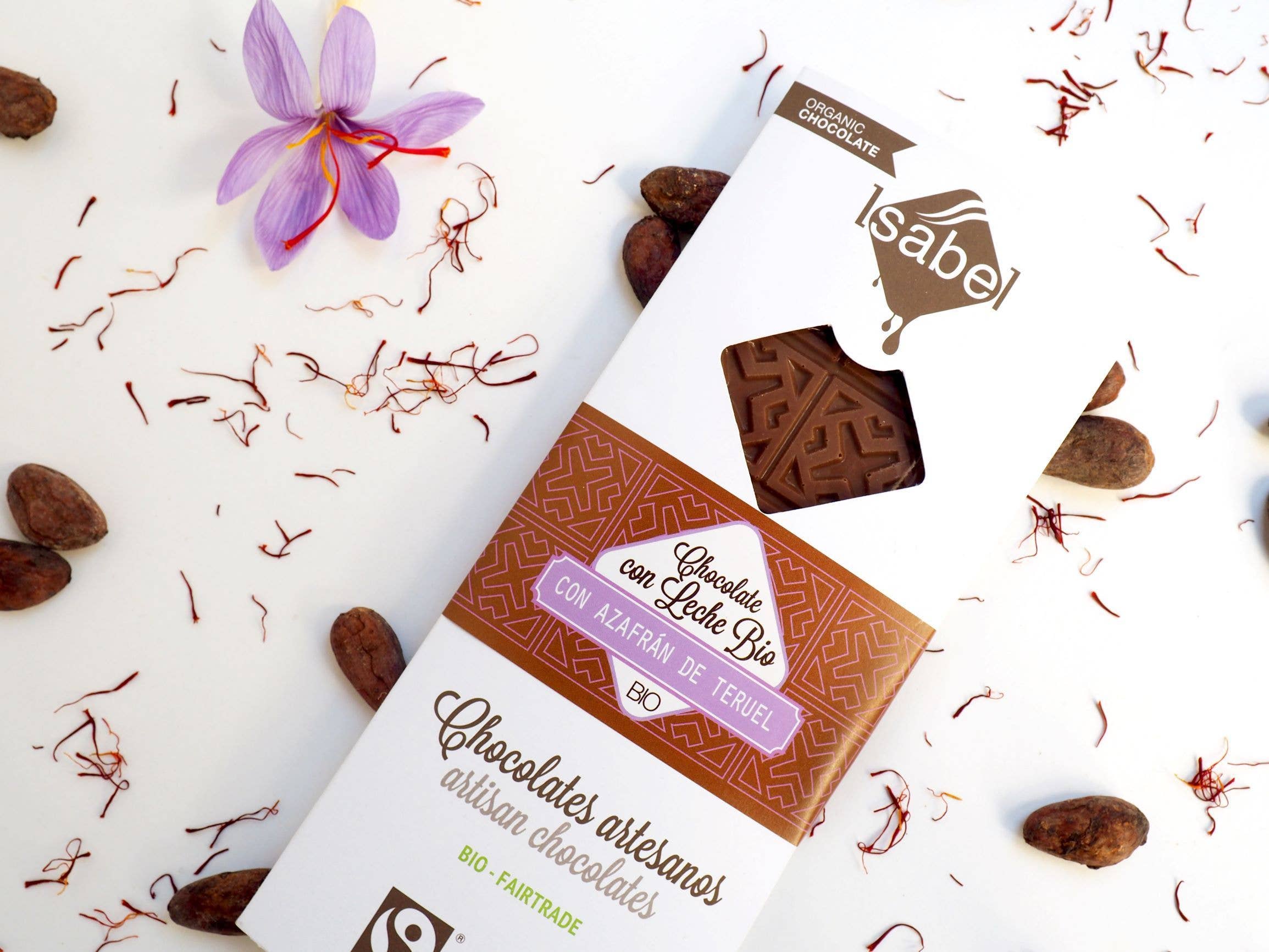 Chocolate biológico com açafrão em tablete de Teruel - 10 unidades