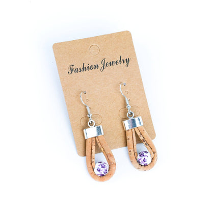 Natural cork cord and plastic pearls handmade earrings-ER-184-MIX-5
