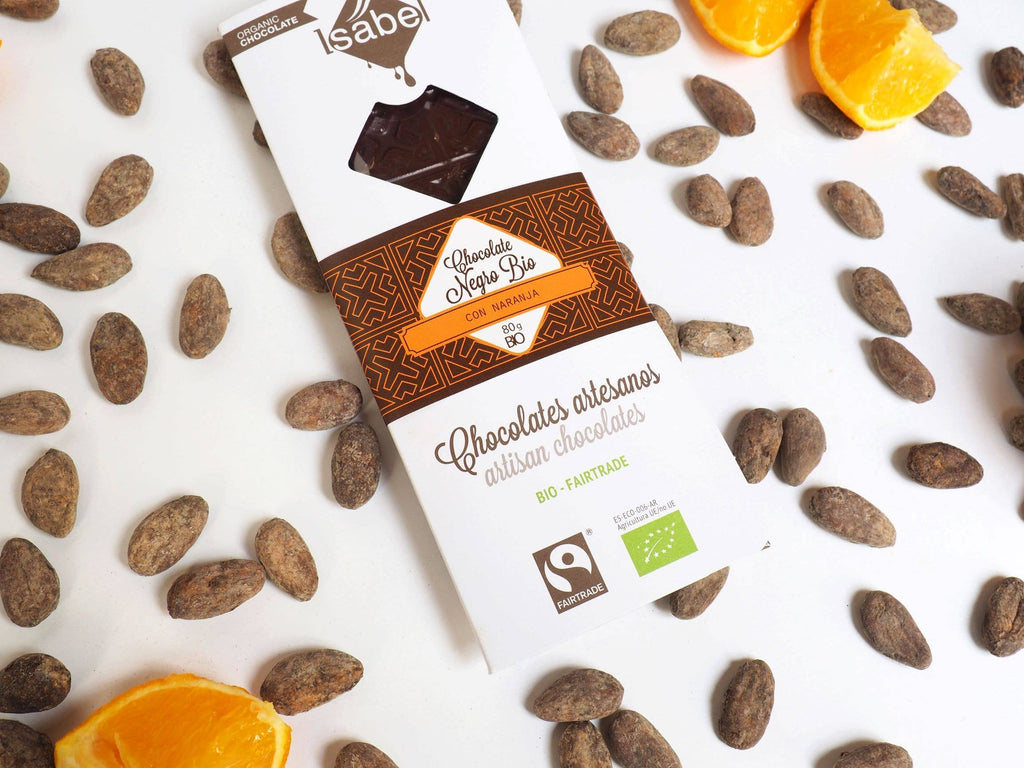 Chocolate negro biológico com laranja (caixa de 10 unidades)