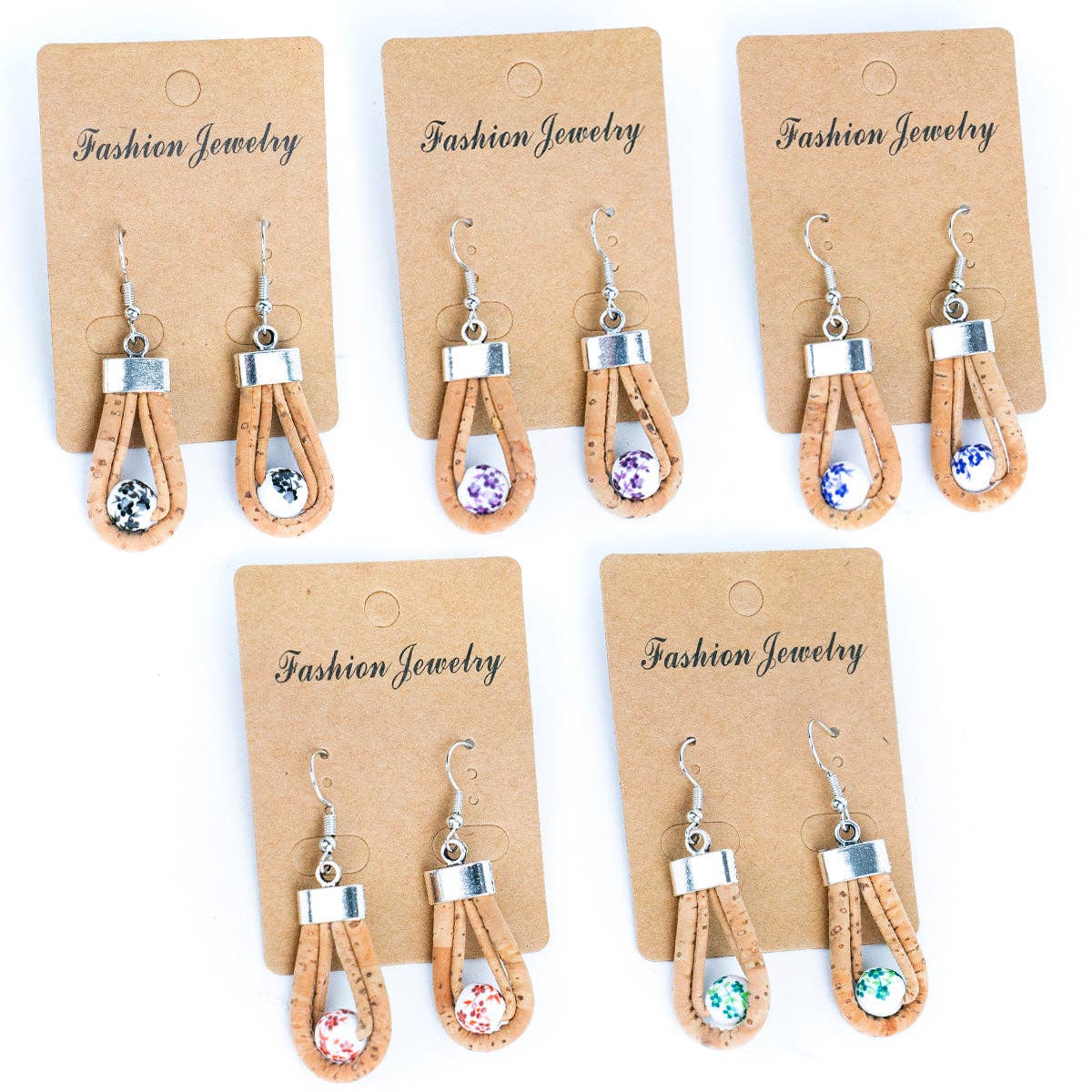Natural cork cord and plastic pearls handmade earrings-ER-184-MIX-5