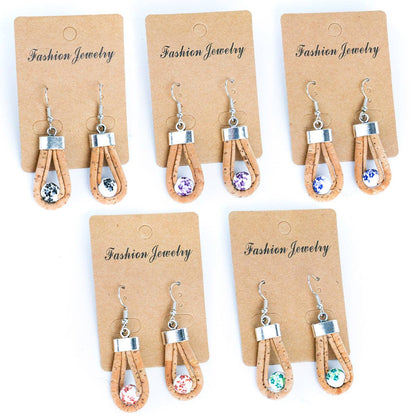 Natural cork cord and plastic pearls handmade earrings-ER-184-MIX-5