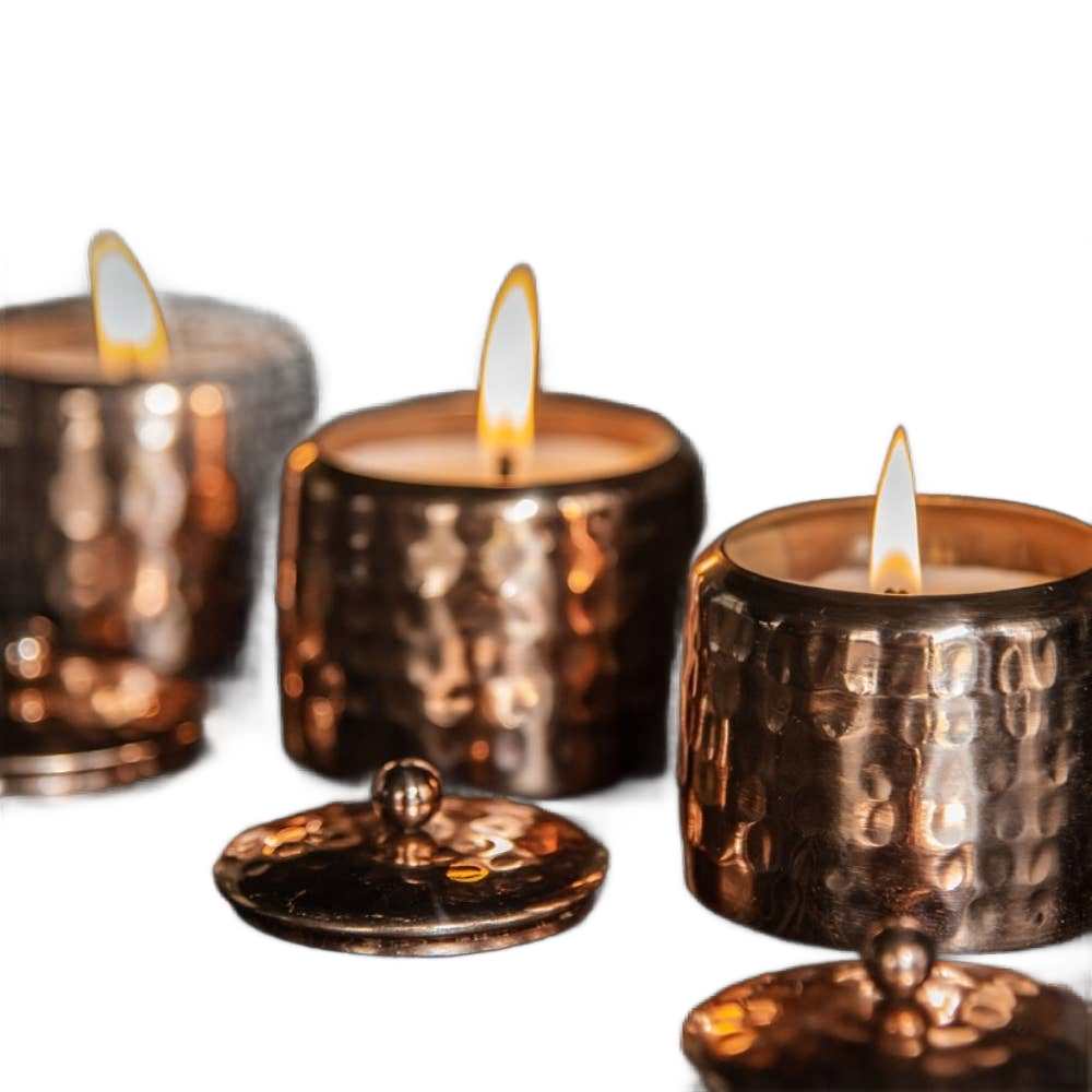 3-Scented Candle Set Copper with Lid Vata-Pitta-Kapha - Só Verde