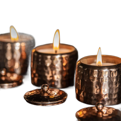 3-Scented Candle Set Copper with Lid Vata-Pitta-Kapha - Só Verde