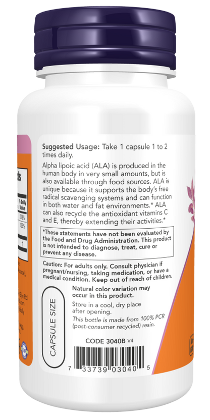 Ácido Alfa-Lipóico com Vitaminas C & E, 100mg - Cápsulas Vegetarianas