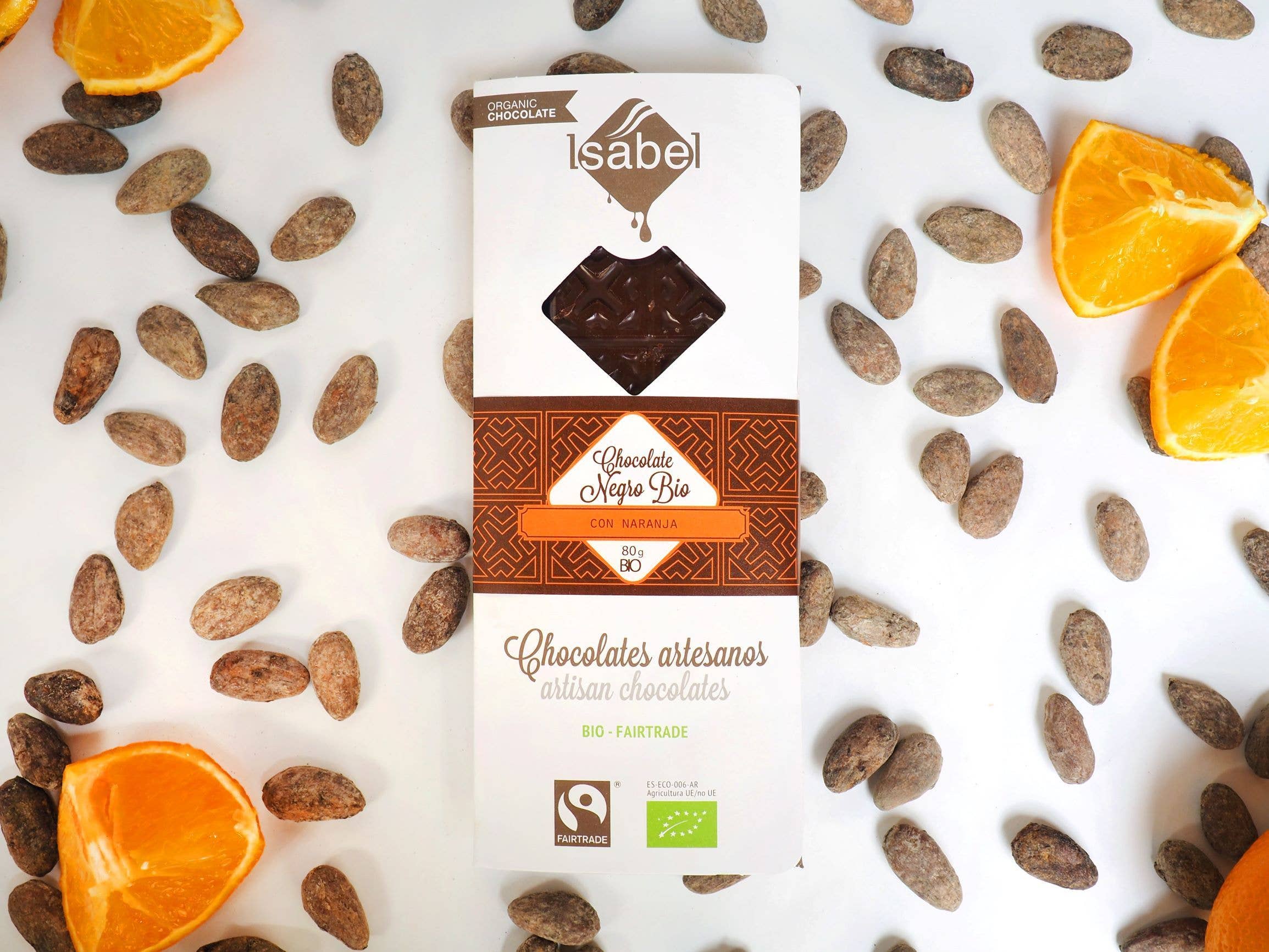 Chocolate negro biológico com laranja (caixa de 10 unidades)