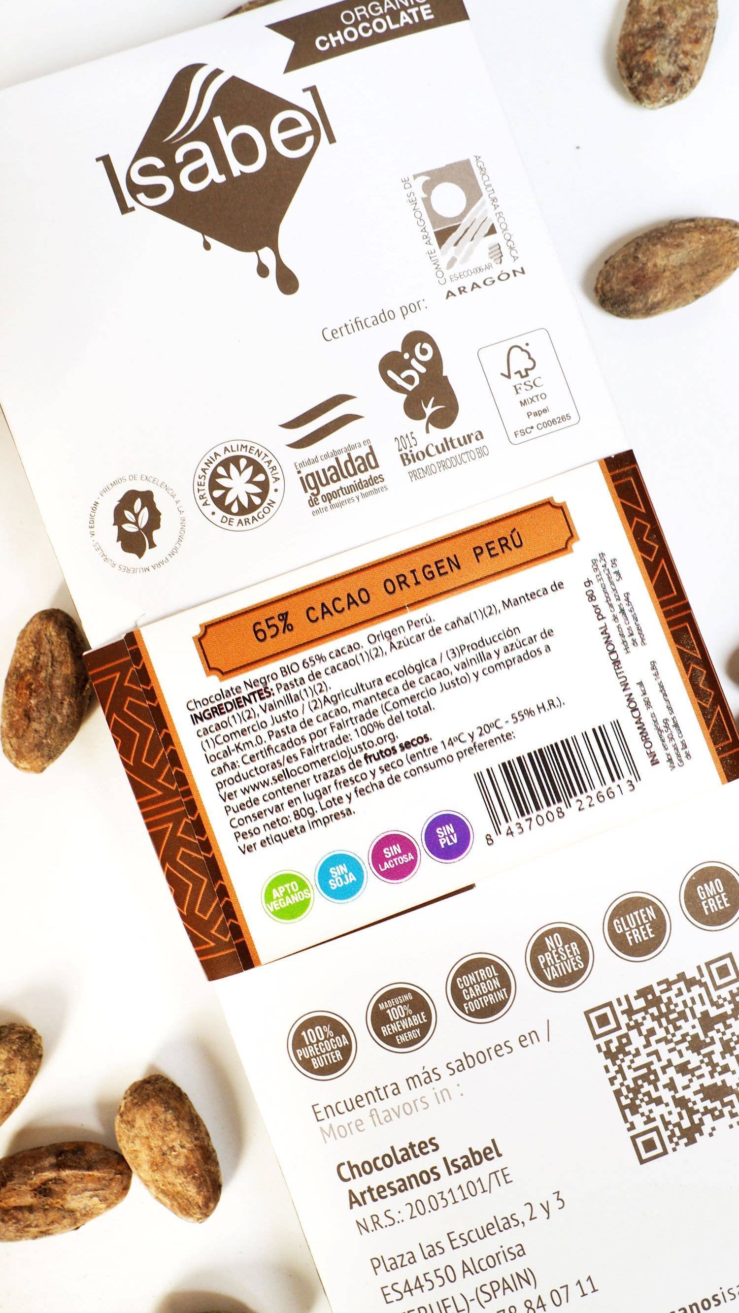 Tablete de chocolate negro BIO 65% cacau - 10 unidades