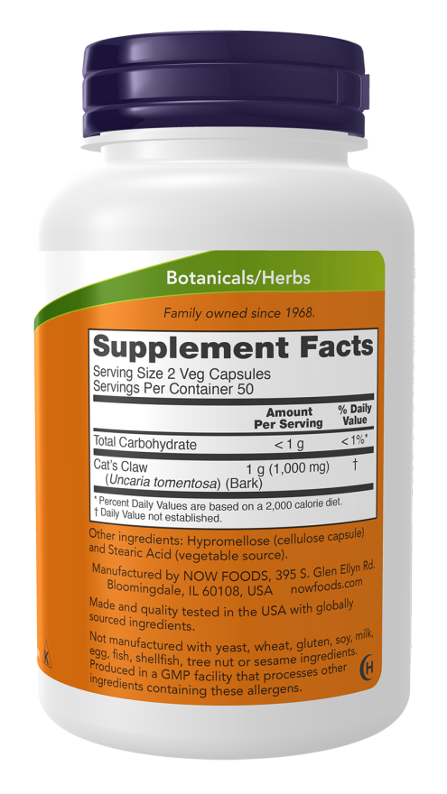 Cápsulas vegetais de unha-de-gato 500 mg