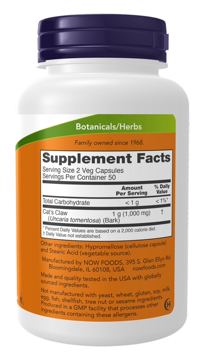 Cápsulas vegetais de unha-de-gato 500 mg