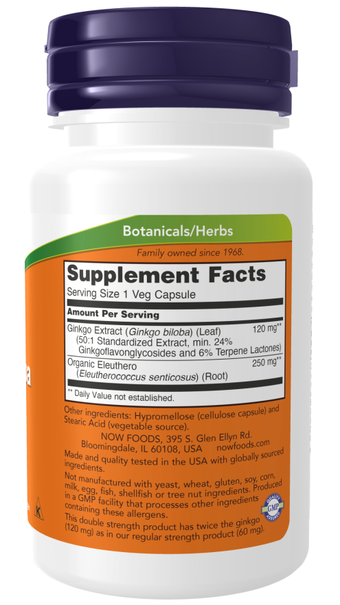 Ginkgo Biloba, Cápsulas Vegetais de Dupla Potência 120 mg