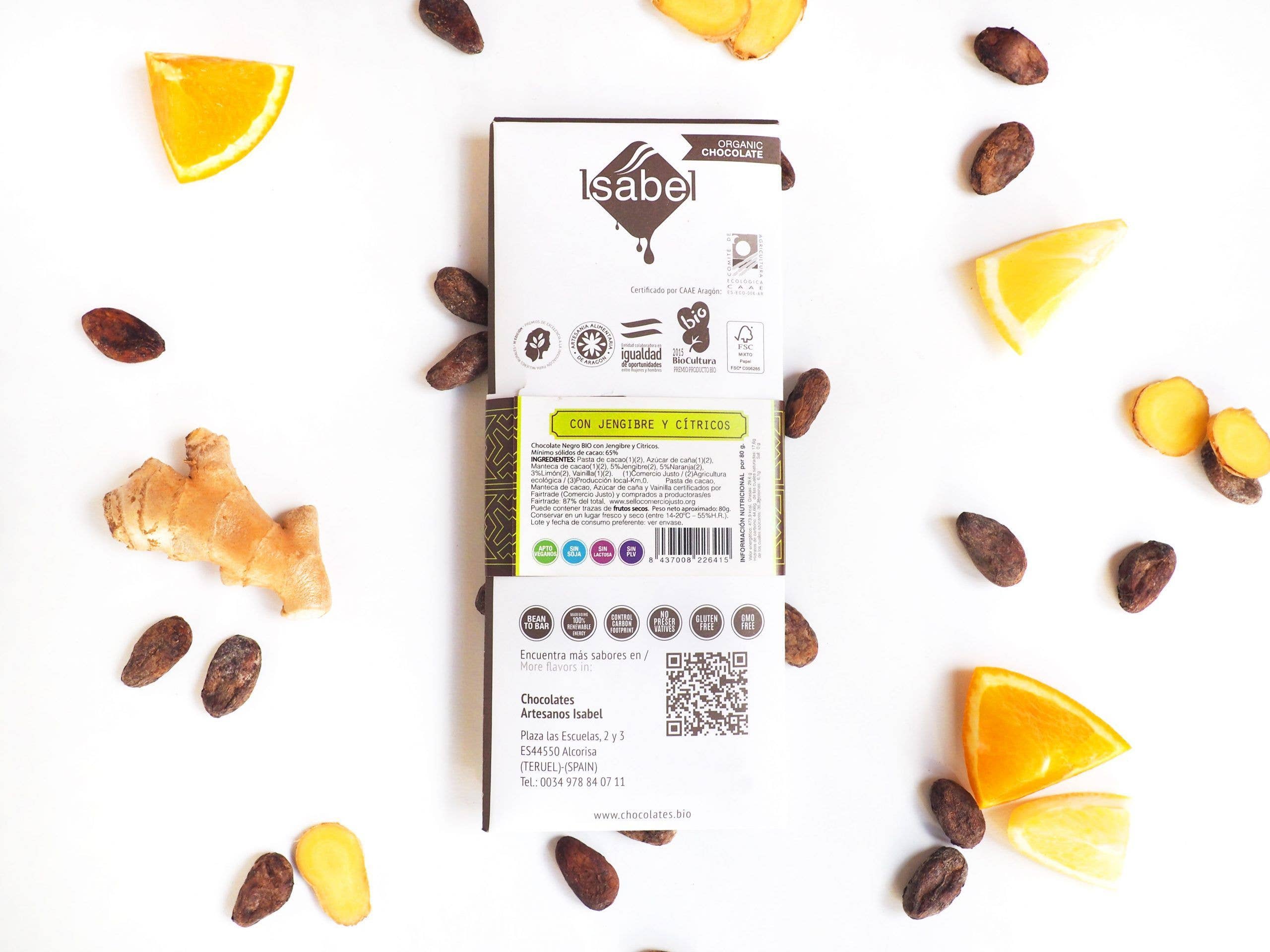 CHOCOLATE AMARGO BIO COM GENGIBRE (10 unidades)