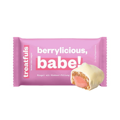 White chocolate raspberry bar with filling organic + vegan