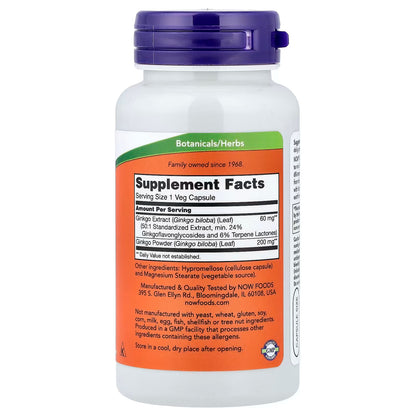 Ginkgo Biloba, 60mg - Cápsulas vegetais