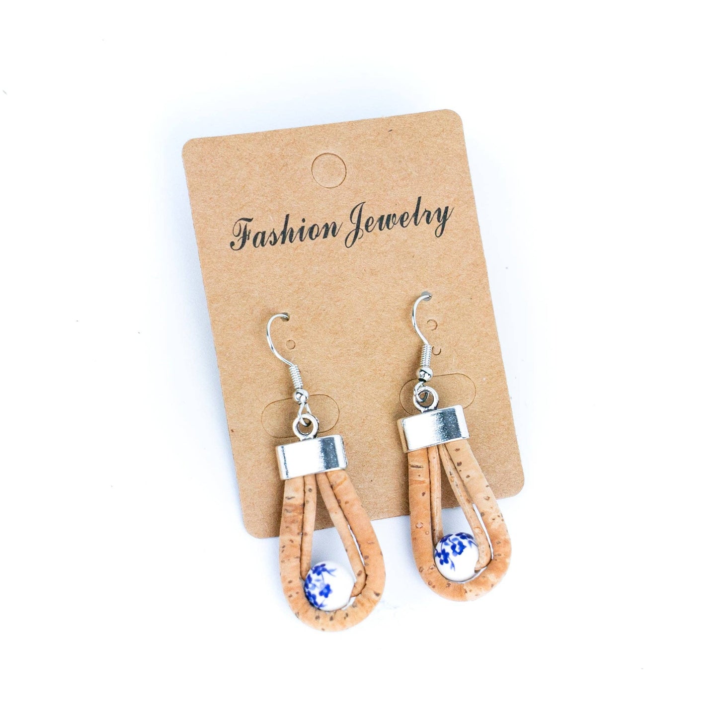 Natural cork cord and plastic pearls handmade earrings-ER-184-MIX-5