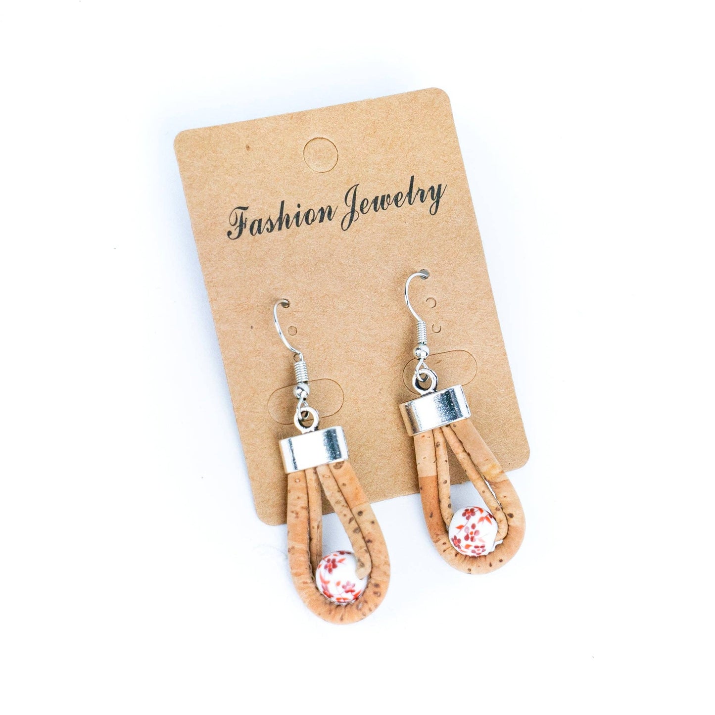 Natural cork cord and plastic pearls handmade earrings-ER-184-MIX-5