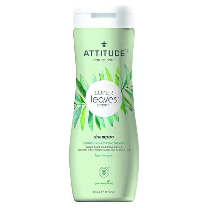 Champô nutritivo e fortalecedor ATTITUDE Super Leaves com óleo de grainha de uva e folhas de oliveira 473ml