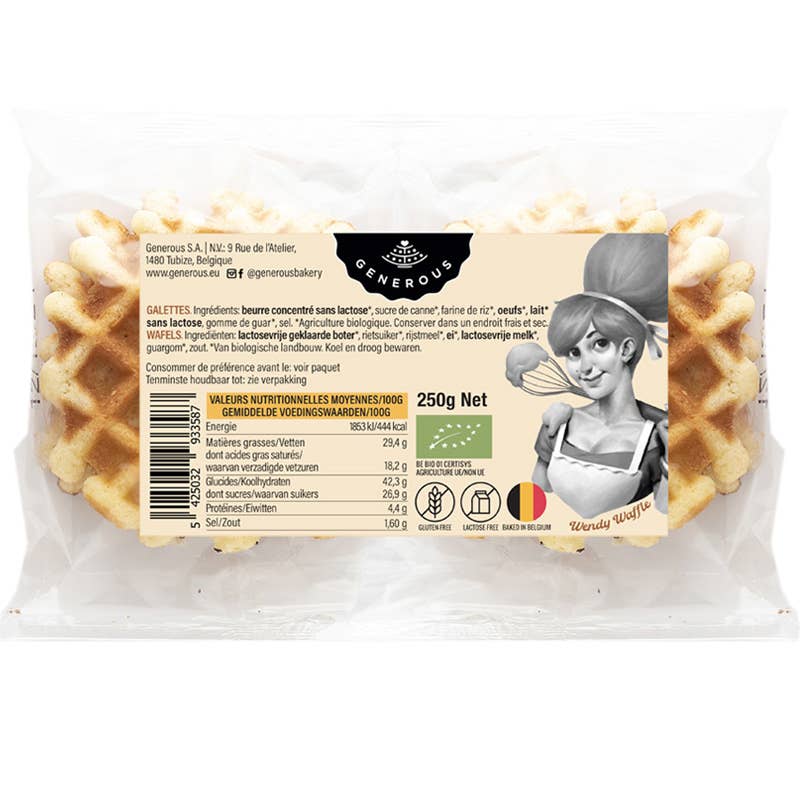 Gluten and lactose free waffles x 8 (250g)
