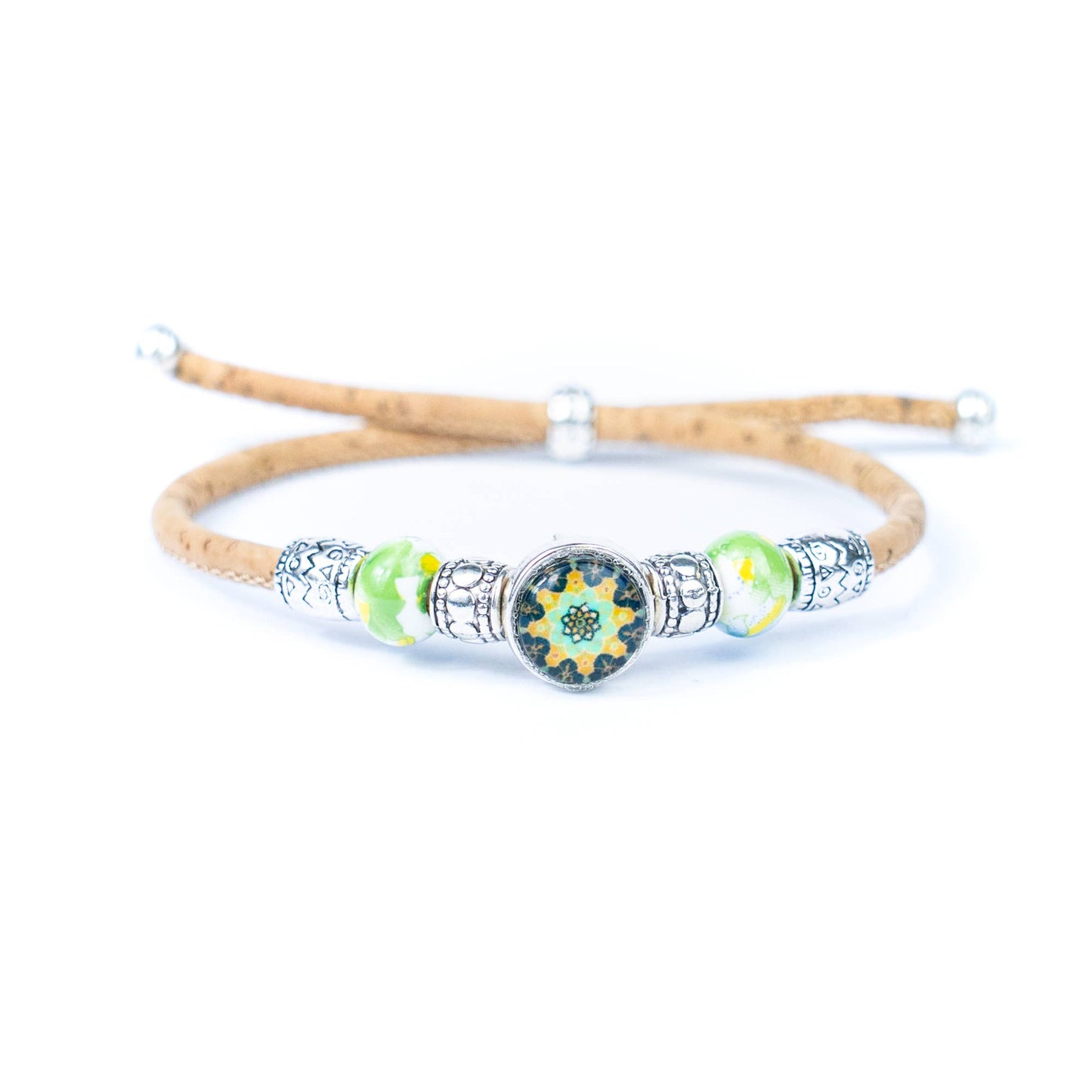 Natural cork cord and ceramic beads handmade women's fashion bracelet BR-456-MIX-5