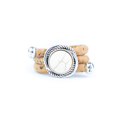 Natural cork cord and ceramic beads handmade bracelet and ring set