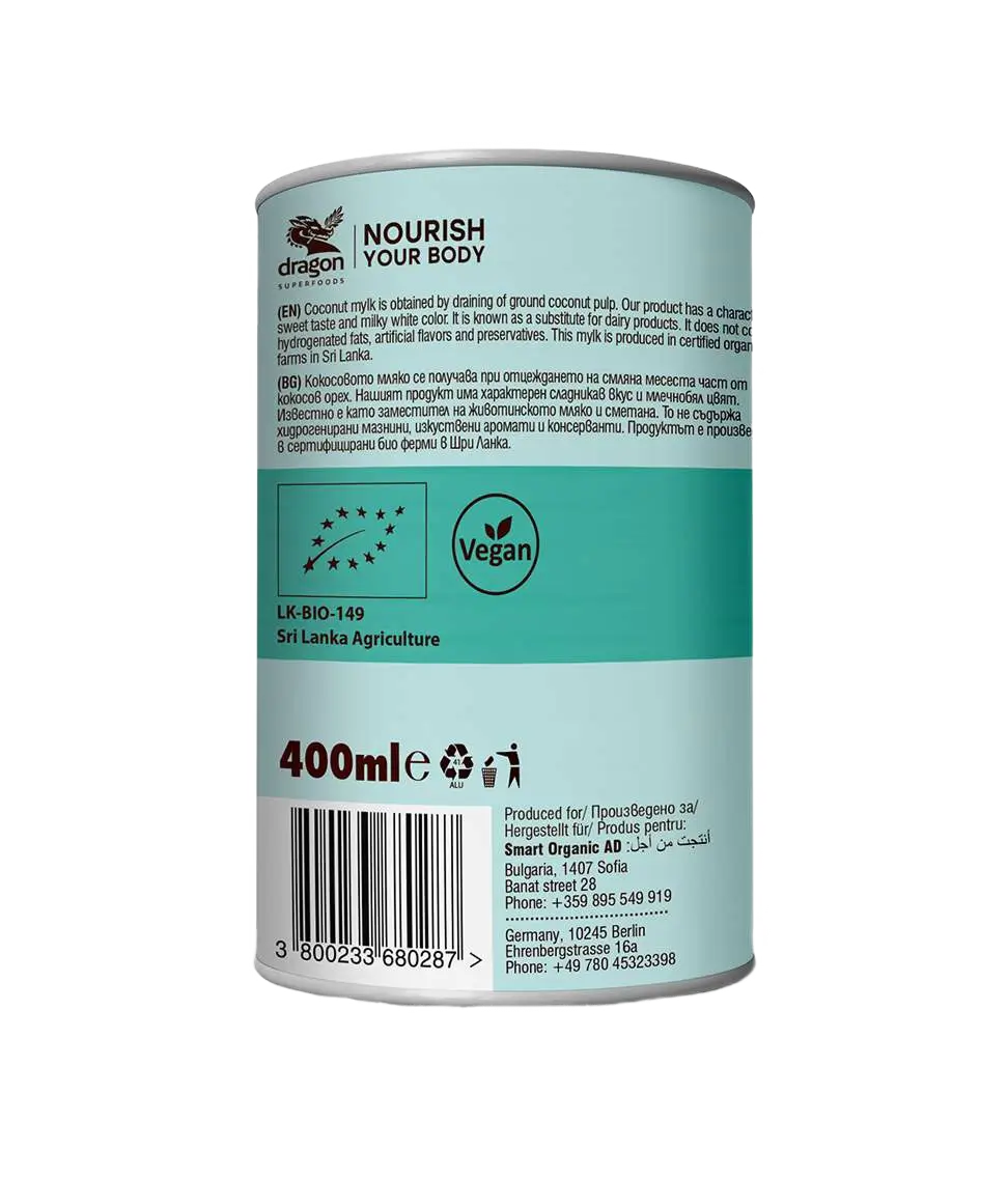 Leite de coco biológico 6% de gorduras 400g