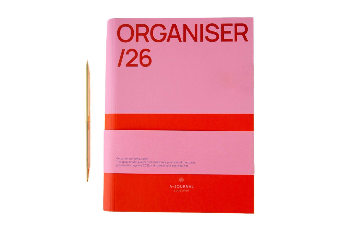 A-Journal Spiral Organiser 2026 - Pink Red - Só Verde