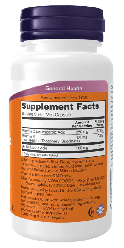 Alpha Lipoic Acid with Vitamins C & E, 100mg - Veg Capsules - Só Verde