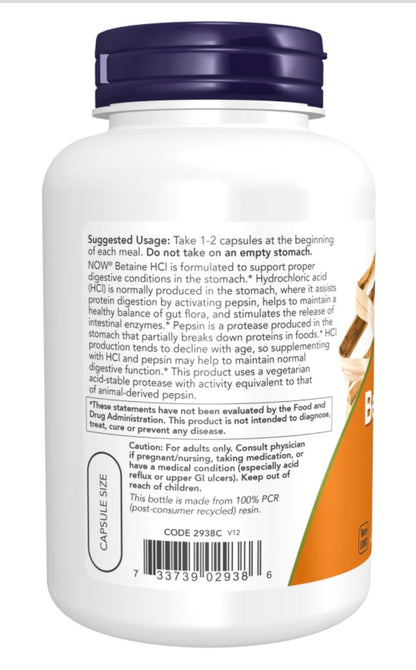 Betaine HCl 648 mg Veg Capsules - Só Verde