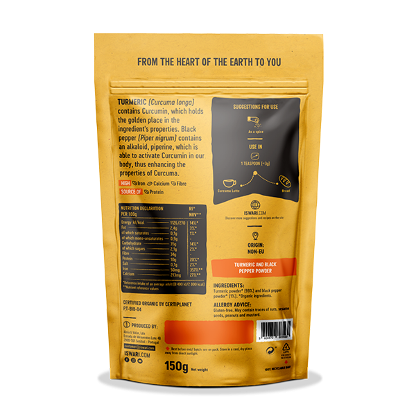 Iswari de curcuma em pó biológica com pimenta preta, 150 g