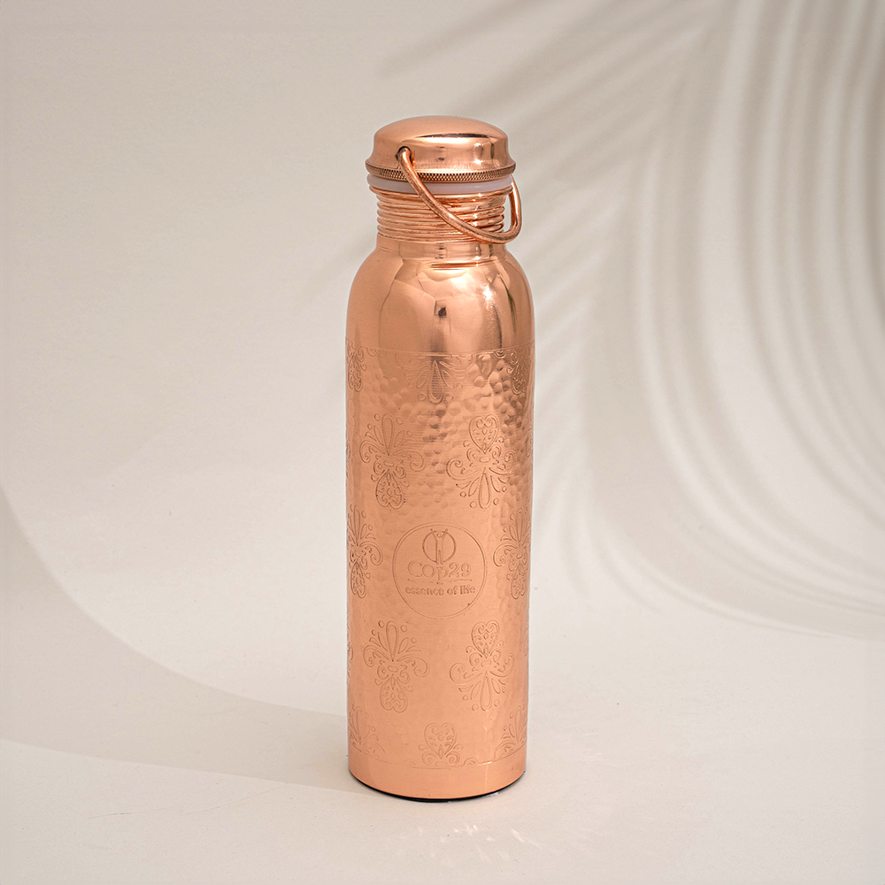 Garrafa de água de cobre puro com padrão de flores, da Ayurveda Specialist bv - 1 litro