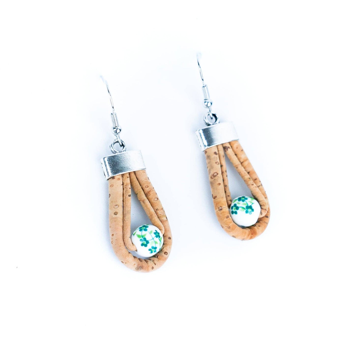 Natural cork cord and plastic pearls handmade earrings-ER-184-MIX-5