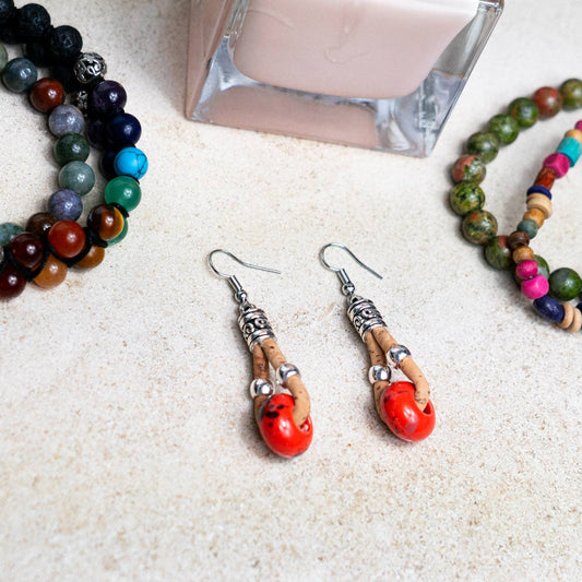Cork and ceramic beads handmade earring ER-151-MIX-5