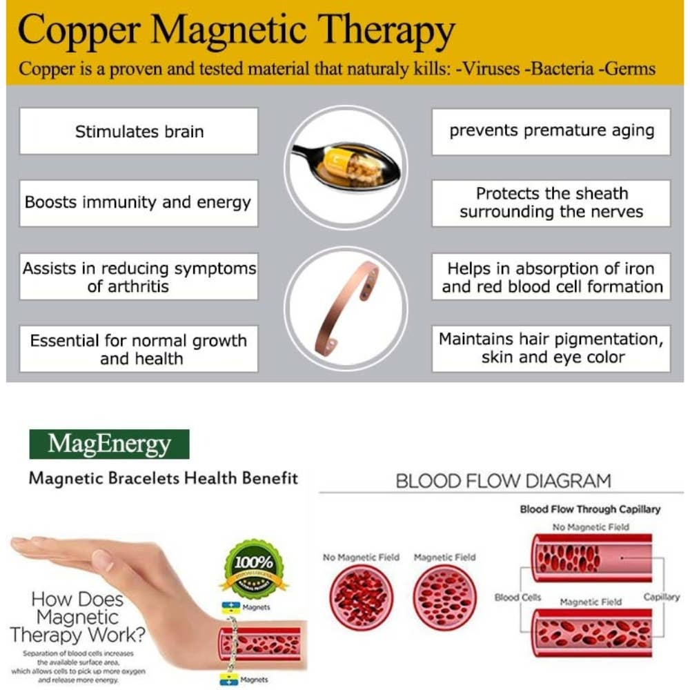 Pulseira de saúde com fecho de cobre Ohm e 2 ímanes, especialista em Ayurveda.