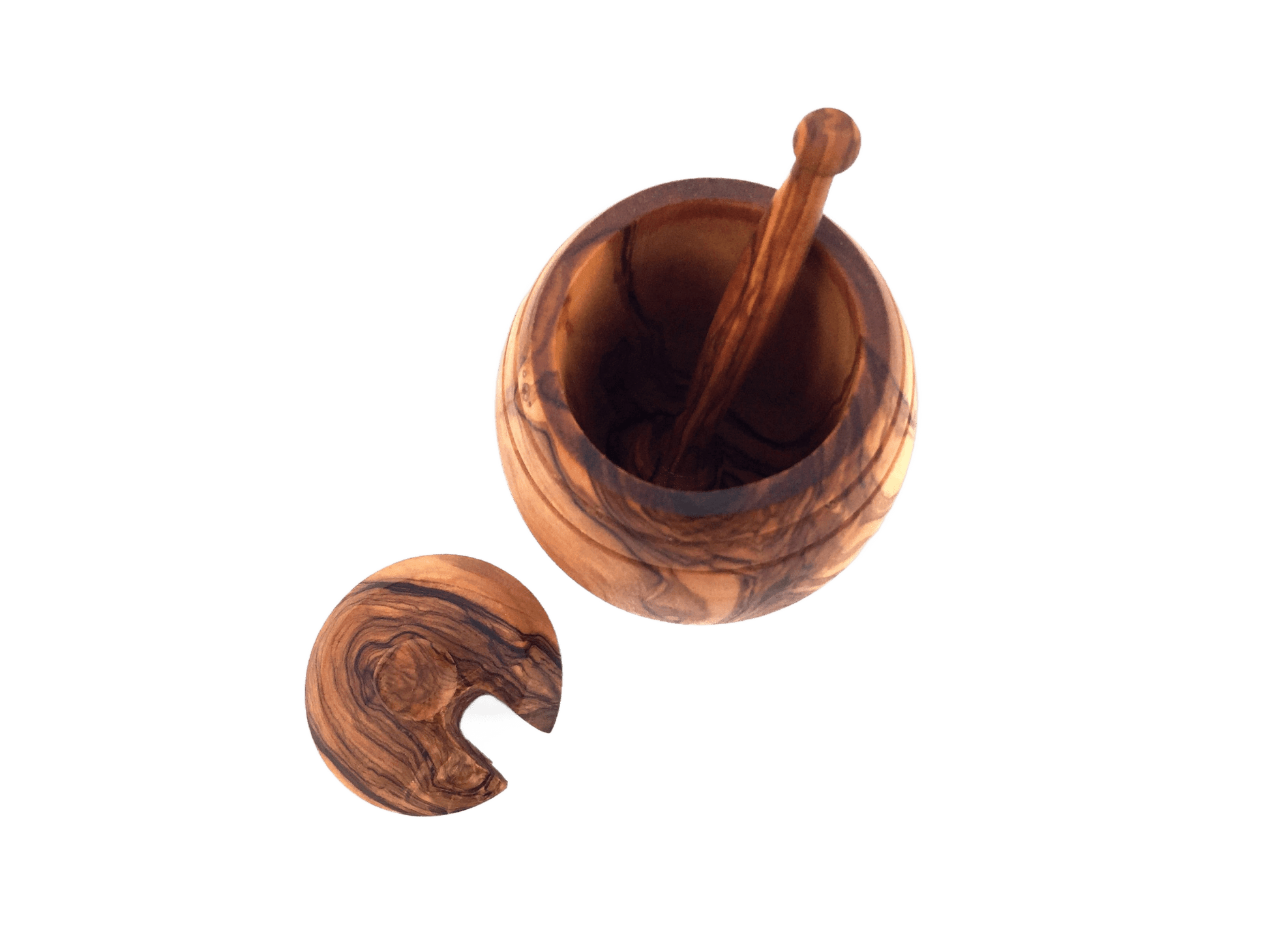 Handmade Olive Wood Honey Pot With Honey Spoon - Só Verde