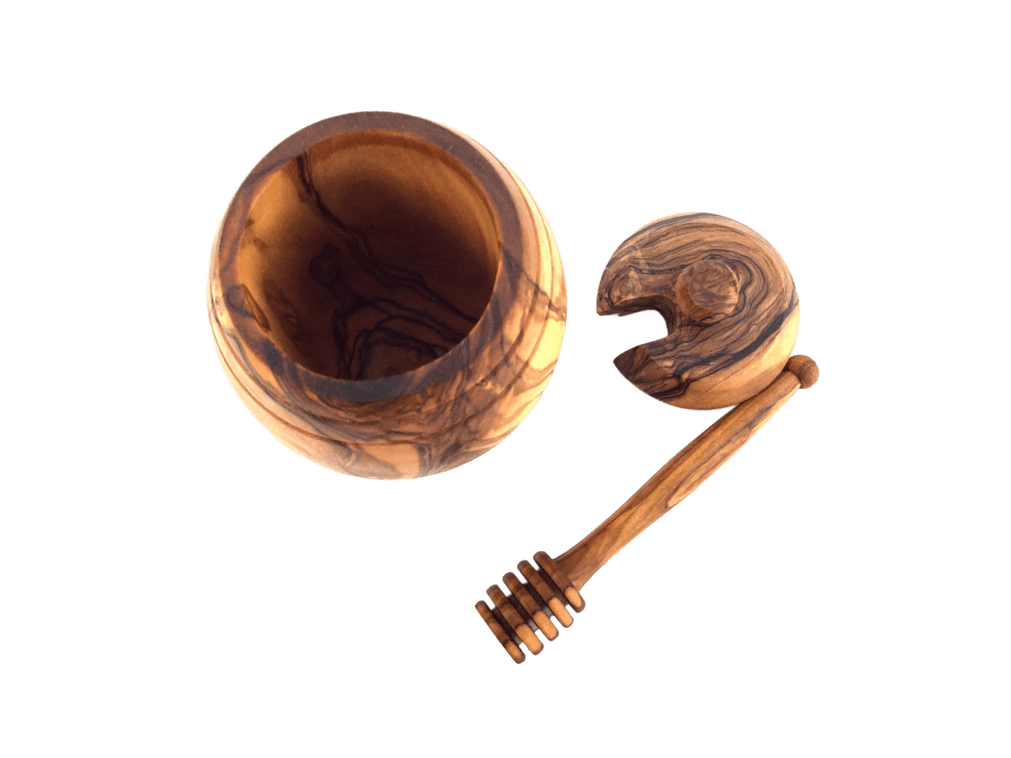Handmade Olive Wood Honey Pot With Honey Spoon - Só Verde