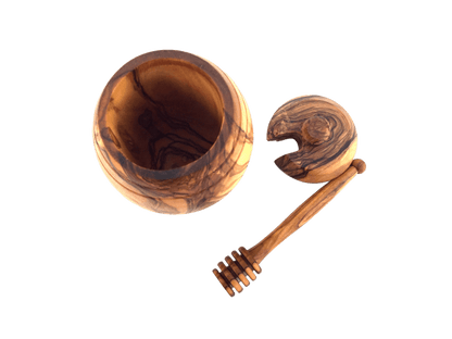 Handmade Olive Wood Honey Pot With Honey Spoon - Só Verde