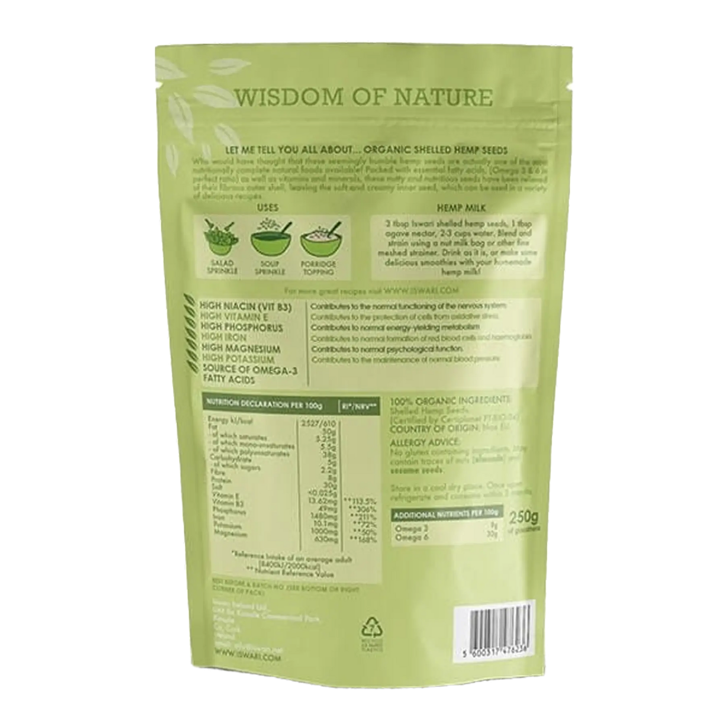 Sementes de cânhamo descascadas biológicas Iswari 250 g