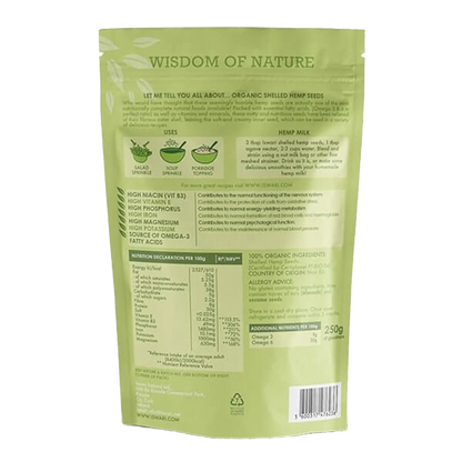 Sementes de cânhamo descascadas biológicas Iswari 250 g