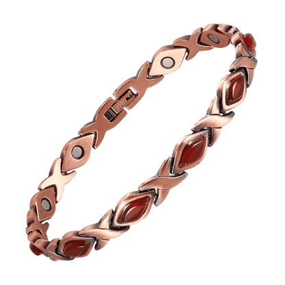 Luxury health bracelet magnetic copper - stone red agate - Só Verde