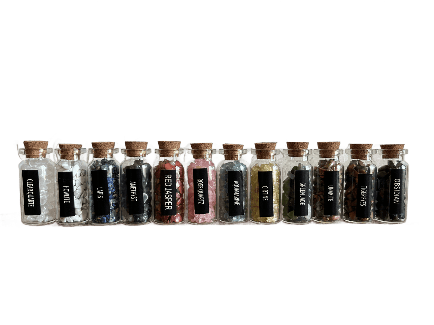 Mini Glass Bottle with Semi Precious Gemstones Gift Crystal - Só Verde