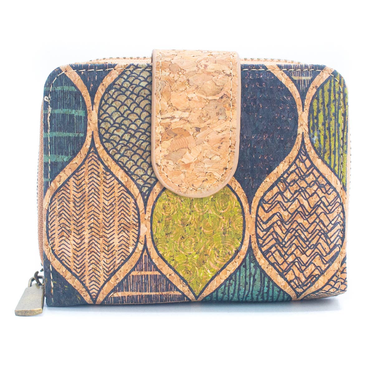 Natural Cork Printed Women's Short Card Wallet BAG-2238 - Só Verde
