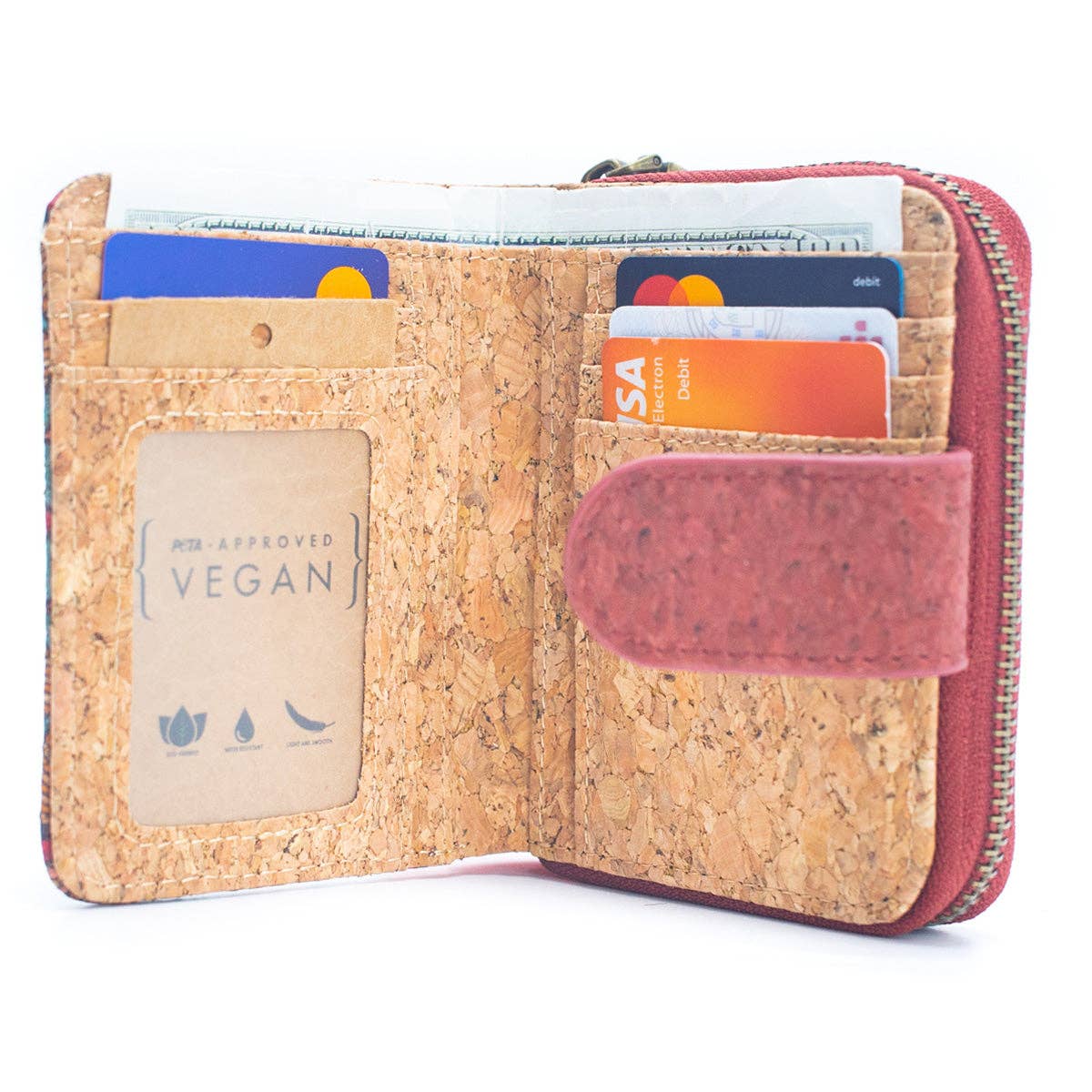 Natural Cork Printed Women's Short Card Wallet BAG-2238 - Só Verde