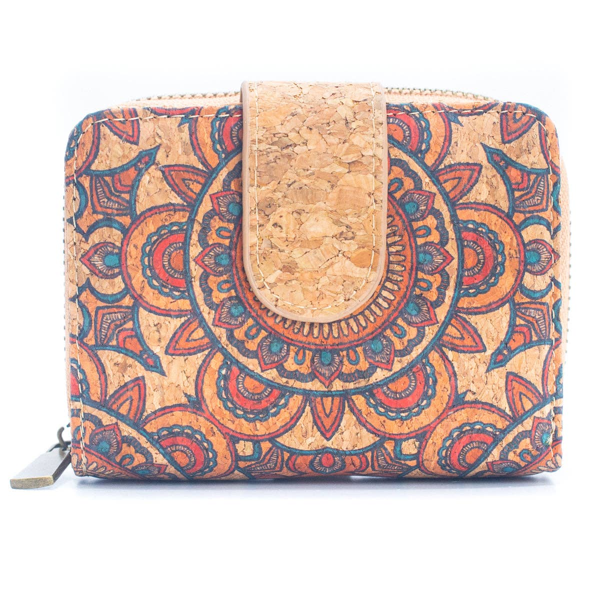 Natural Cork Printed Women's Short Card Wallet BAG-2238 - Só Verde