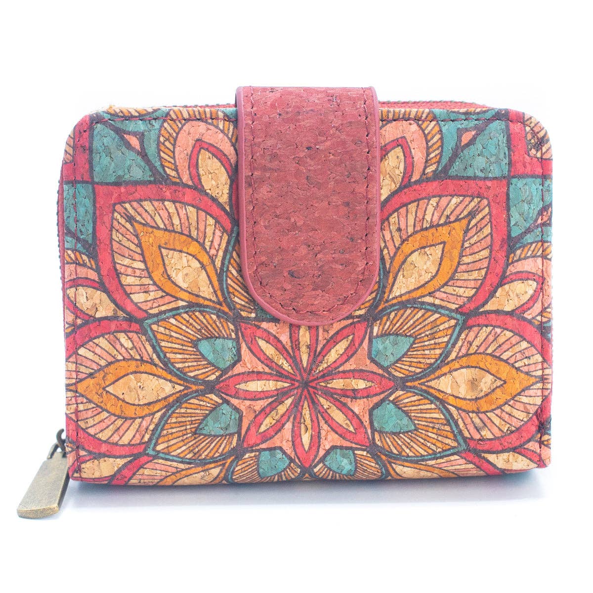 Natural Cork Printed Women's Short Card Wallet BAG-2238 - Só Verde