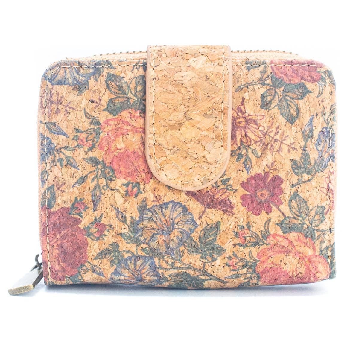 Natural Cork Printed Women's Short Card Wallet BAG-2238 - Só Verde