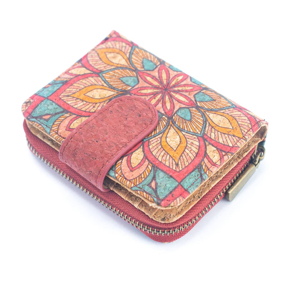 Natural Cork Printed Women's Short Card Wallet BAG-2238 - Só Verde